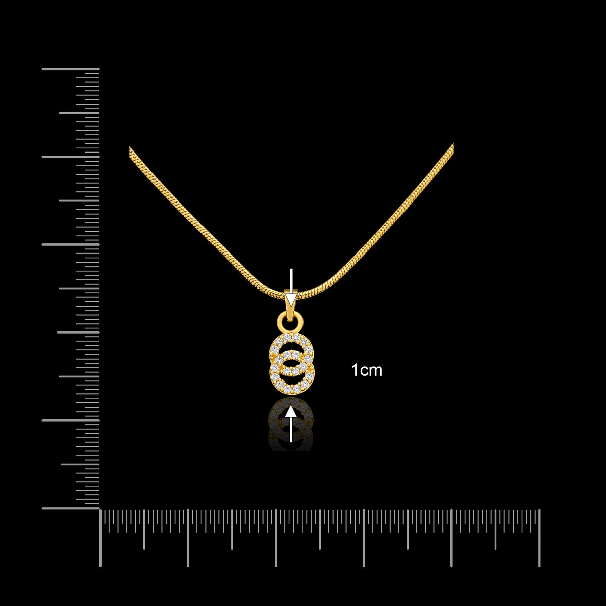 CZ Twin Circle Pave Pendant with Chain Gold Layered