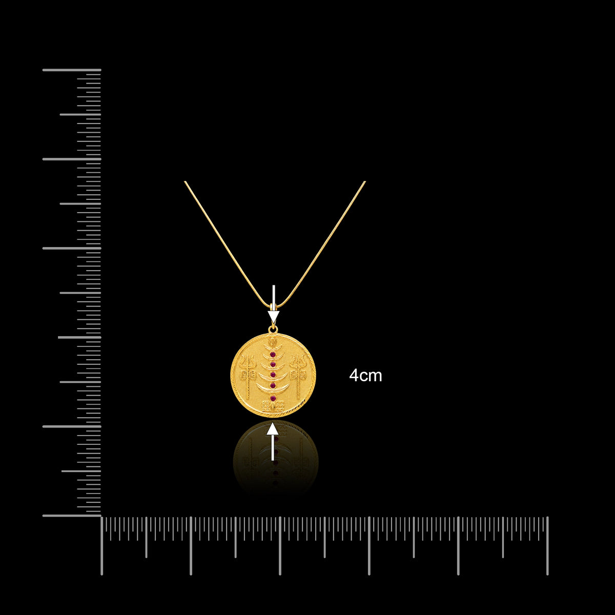 Gents Ruby Trishul Coin Medallion Pendant with Chain Gold Layered