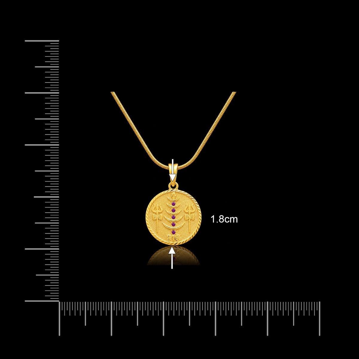 Gents Ruby Trishul Moon Shiva Coin Pendant with Chain Gold Layered