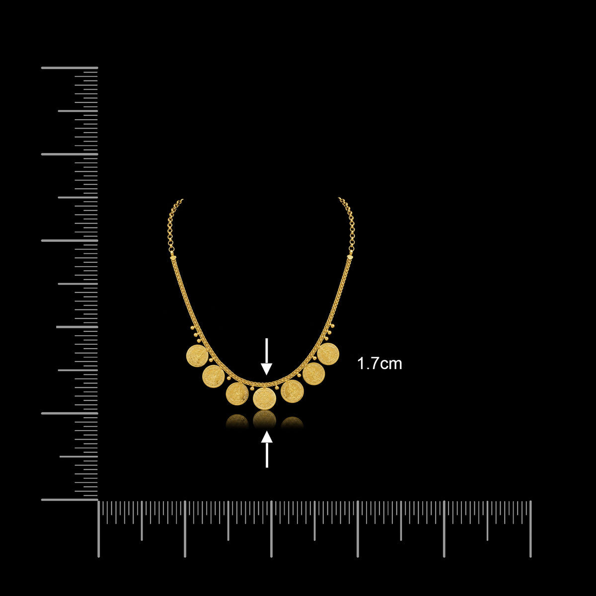 Lakshmi Kaasu Coin Fringe Short Necklace Gold Layered