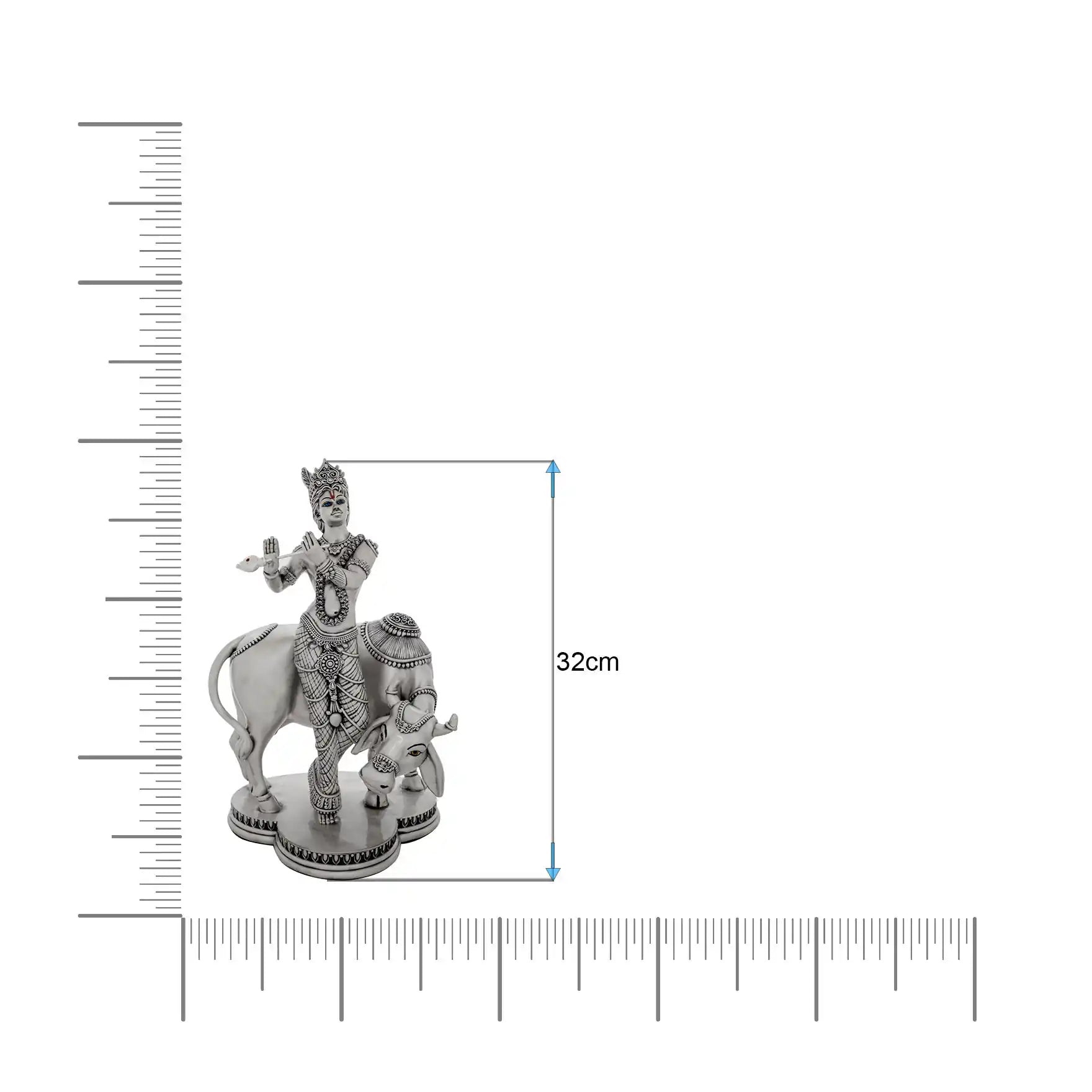 Lord Krishna Idol – Antique Silver Layered Figurine with Cow – Murli Manohar Murti (Hindu Spiritual Statue) – Pooja & Home Décor | PIDRSKR1-0042