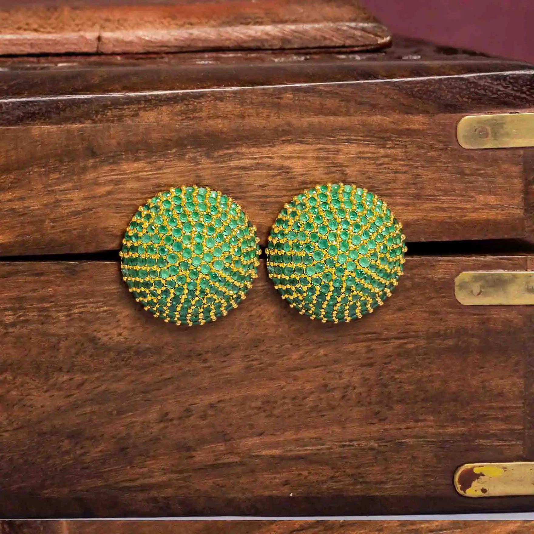 Green Stone Gold Layered Earrings for Ladies